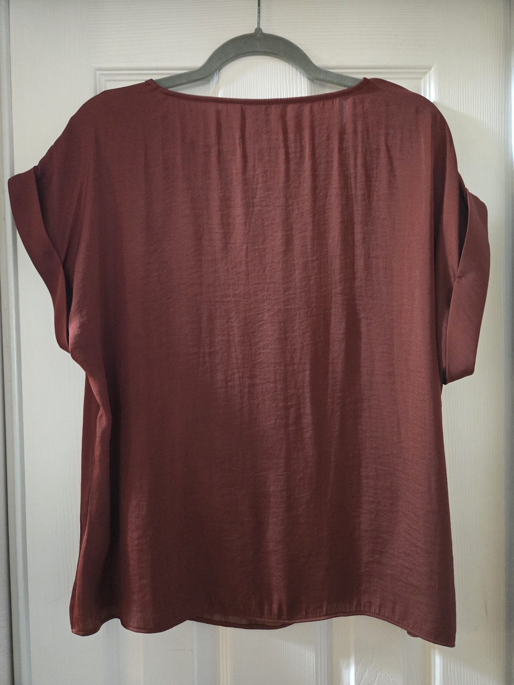 Nine West Burnt Copper Short-Sleeve Satin Blouse - Picture 3 of 3